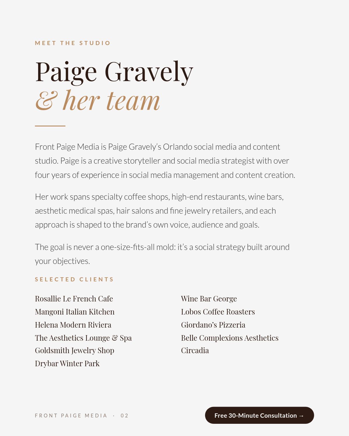 Front Paige Media portfolio, Page 2 left